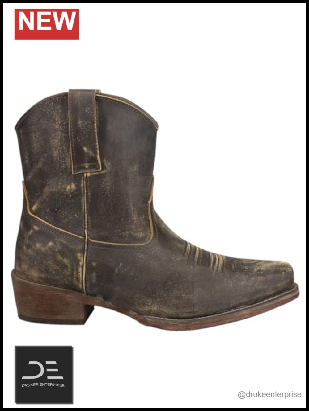 Snip Toe Cowboy Booties Ankle Boots Low Heel Leather Pull On